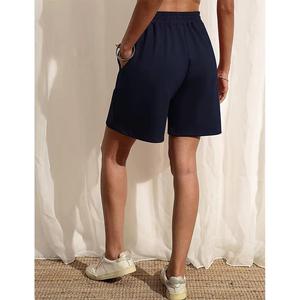 Shorts en coton éponge de qualité supérieure pour femmes fermeture à la taille élastique décontracté solide taille confortable en tissu polyester français - Product Image 2