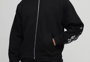 Cotton Polyester Top Quality Custom Full <b>Zip</b> <b>up</b> Puff Print <b>Hoodie</b> Oversized Cotton <b>Black</b> <b>Men</b> Hoodies For Sale With Low Price - Product Image 4