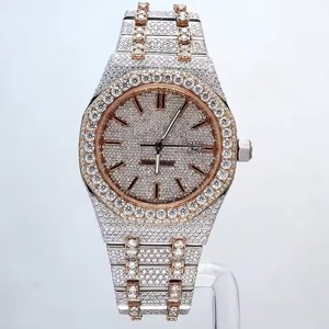 Nueva llegada antiguo oro rosa Moissanite diamante reloj 20mm banda de acero inoxidable pantalla analógica de cristal de alta calidad Hip Hop - Product Image 1