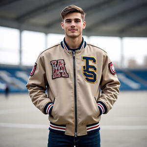 Veste universitaire Letterman pour hommes patchs de broderie d'hiver à l'avant Logo personnalisé coupe-vent respirant doublé de laine - Product Image 4