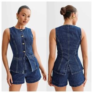 Costume pour femme à rayures décontractées meilleures chemises à manches longues avec poches à boutonnage simple pantalon short taille haute ensembles pour femmes vêtements de plage pour dames - Product Image 2