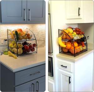 Corbeille à fruits pour cuisine, support de panier de rangement pour fruits et légumes à 2 niveaux pour comptoir de cuisine, fil noir pour cuisine à plusieurs niveaux - Product Image 2