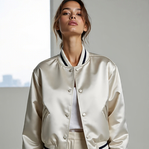 เสื้อแจ็กเก็ตเบสบอลผ้าซาตินสำหรับผู้หญิงไซส์พิเศษเสื้อแจ็กเก็ตบอมเบอร์แจ็คเก็ตสตรีทแฟชั่นกันลมแขนยาวเสื้อโค้ทลำลอง - Product Image 2