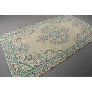 Alfombra Vintage de 5x8.8 pies, Alfombra Azul de Estilo Suroeste, Alfombra de Lana - Product Image 3