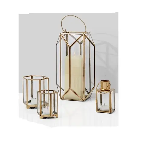 Лидер продаж, светильник-свеча, текстурированный прозрачный стеклянный Бронзовый латунный каркас, подвесной светильник для чая, многогранный подсвечник