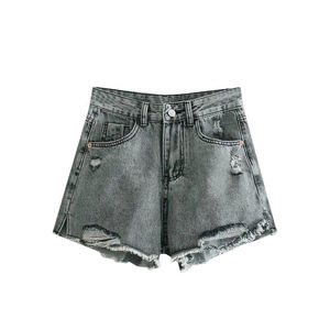 Womens Mid Waist Skinny Denim Shorts Casual Summer Button Closure Light Wash 100% Cotton 400g Embroidery - Product Image 1