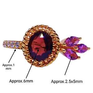 Bague en argent sterling 925 plaqué or grenat tourmaline topaze blanche - Product Image 4