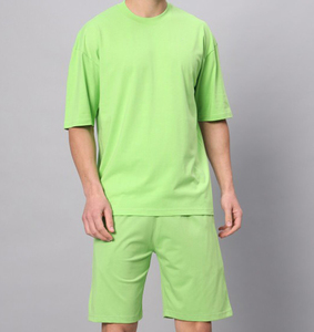 Conjunto corto de 2 piezas de algodón de verano para hombre de alta calidad, camiseta informal y pantalones cortos, paquete doble - Product Image 1