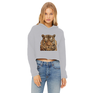 เสื้อฮู้ดครอปผ้าไหมถักสำหรับผู้หญิง รุ่น Massive Tiger ดีไซน์ขอบดิบ แต่งฮู้ดระบายอากาศ เหมาะสำหรับใส่ลำลองในฤดูใบไม้ร่วง - Product Image 2