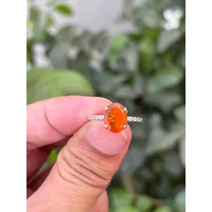 925 Silver Statement <b>Ring</b> with Mexican Fire <b>Opal</b> Yellow <b>Gold</b> Inlay Zircon-Dainty Fine Jewelry for Everyday Wear - Product Image 1