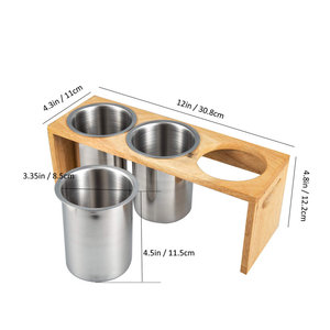 Tool Caddy Durable Silver Coated Metal Forma redonda Soporte de madera Perfecto para el hogar Restaurante Utensilios de cocina Vajilla Estante de almacenamiento - Product Image 2