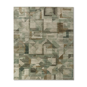 Tapis en laine et soie de bambou noué à la main Kavi Green, collection Afterglow - Motif géométrique pour usage domestique Eskm-12 - Product Image 1