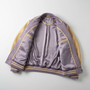Chaqueta Varsity para Hombre, Color Morado y Dorado, Letra P Bordada, Estilo Preppy Personalizado, Corte Regular, Cuello Alto, Invierno, Impermeable, Forro de Piel de Oveja - Product Image 6