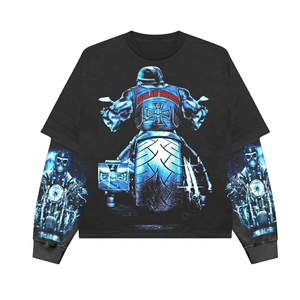 Camiseta de Doble Capa de Alta Calidad, 220 g/m², Algodón Suave, Manga Larga, Negra, con Estampado Gráfico de Dibujos Animados - Product Image 2