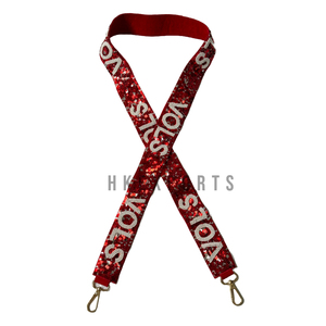 Bolso bandolera transparente Gameday aprobado por el estadio para mujer con accesorio de cinturón de correa de lentejuelas granate y blanco personalizado - Product Image 1