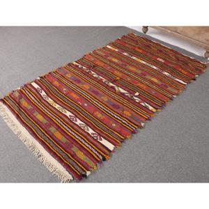 3.6x6.4 ft Vintage Kilim Rug, Turkish Rug, <b>Red</b> Ombr <b>Wool</b> Rug - Product Image 2
