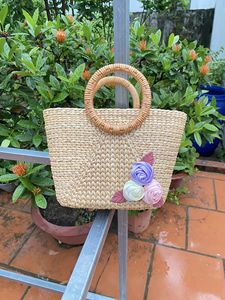 Reused Eco-Friendly Water Hyacinth <b>Storage</b> <b>Basket</b> with Handles for Beach Use - Product Image 4