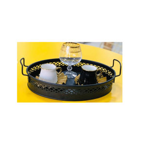 Organisateur de cuisine Plateau de service à thé et à café avec poignées Plateau de service alimentaire noir pour fournisseurs en gros à bas prix - Product Image 2