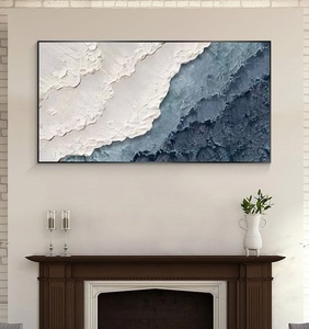 100 % handbemaltes weißes und blaues modernes Meereswellen-Kunstwerk gerahmt in 3D-Textur abstrakte Meeresbild-Ölgemälde auf Leinwand - Product Image 3