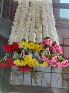 Guirlande de fleurs suspendues Toran en tissu de rose artificielle et de jasmin écologique pour la maison, les événements, la décoration Pooja et l'entrée. - Product Image 4