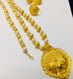 Conjunto de pavo real de pluma abierta de la mejor calidad, tela India Africana chapada en oro de 24 quilates, joyería de moda, Perla de plata de 24 quilates en forma de cruz de Dubái - Product Image 4