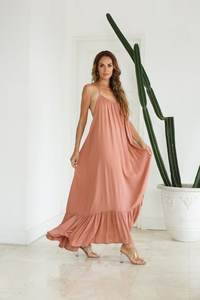 Longue robe Maxi d'été style Boho, Sexy, tenue de plage, dos nu, rayonne, col en V, 100% - Product Image 4