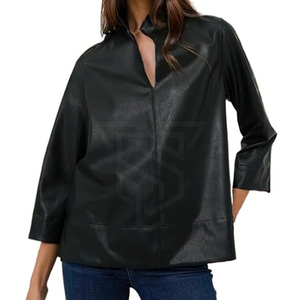 Top de cuero de alta calidad personalizado OEM tela informal estilo de moda ropa de calle Top de cuero - Product Image 1