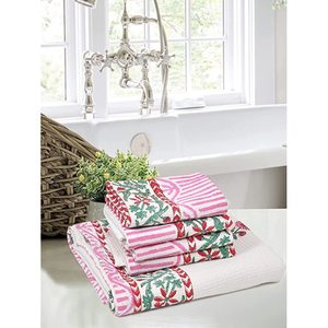 BLOCS d'INDE 10e couleur doux gaufré coton bloc de serviette de bain imprimé ensemble avec 4 essuie-mains - Product Image 3