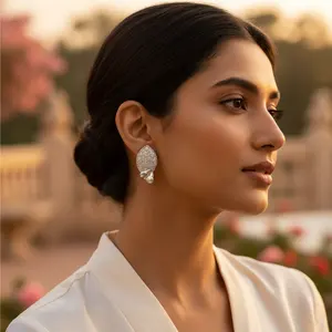 925 <b>Silver</b> Stud <b>Earrings</b> for Women Vintage Trendy Leaf Design <b>Drop</b> Diamond Zircon for Daily Wear Engagement Geometric Pattern - Product Image 3