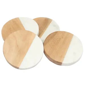 Premium Wooden Marble Coasters for Drinks Coffee Tea Home Decor <b>Table</b> <b>Protection</b> Cup Pad Set - Product Image 4