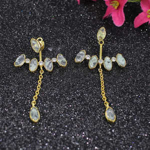 Aqua Crackle Glass & CZ Pendientes de piedras preciosas Elegantes piedras preciosas sueltas para mujer - Product Image 1