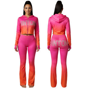 Ensemble de yoga et de fitness pour femmes, broderie personnalisée, sweat-shirt à capuche zippé uni, leggings, séchage rapide, vente en gros, manches longues - Product Image 1