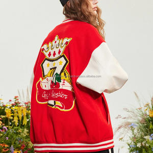 Veste de grande taille en laine brodée de Chenille pour femme, haut personnalisé de haute qualité, couleur rouge - Product Image 5