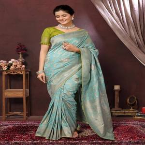 Saree en nylon indien léger de haute qualité avec broderie brillante et couleur riche parfait pour les festivals et les occasions spéciales - Product Image 1