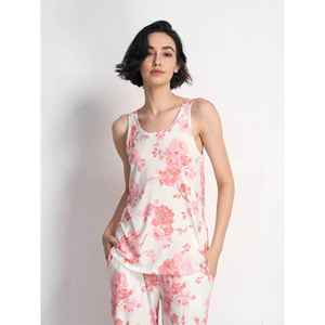 Women's Floral Print Cotton Pajamas Set Sleeveless Round Neck Full Length Soft Casual Sleepwear Spring Season - Product Image 2