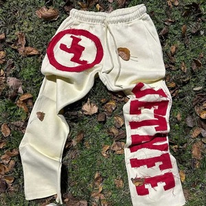 Pantalones y pantalones personalizados, apliques, parches bordados gráficos, pantalones de chándal acampanados apilados, pantalones acampanados para correr con lavado ácido para hombre - Product Image 6