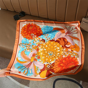 Écharpe en soie à imprimé fleurs de magnolia bleues pour femmes, top sans bretelles et <span class=keywords><strong>bandeau</strong></span>, grand foulard carré en satin de 90 cm - Product Image 6