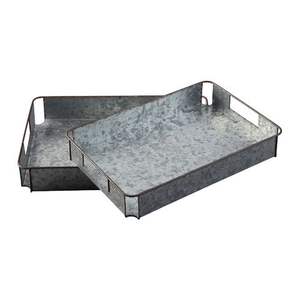 Ensemble de trois plateaux de service ovales artisanaux avec poignée en métal galvanisé pour l'organisation de fêtes et de mariages - Product Image 3