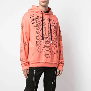Wholesale Custom Distressed Drop Shoulder Unisex Hoodies Skeleton <b>Screen</b> Printed Vintage Stone Acid <b>Wash</b> Embroidered Logo Winter - Product Image 1