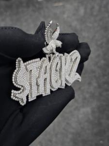 Colgante de Plata de Ley 925 con Moissanita Personalizada, con Diamantes VVS, Chapado en Rodio, Estilo Hip Hop, Colgante con Nombre - Product Image 3