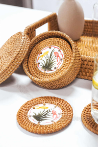 Nouvel ensemble sous-verres ronds en rotin naturel avec support vaisselle vintage rond brun rotin thé caboteur ANGLE - Product Image 5