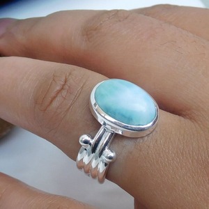 Handmade 925 Sterling Silver Vintage Engagement Ring with Natural Blue Larimar Gemstone Bezel Setting <b>Unique</b> <b>Gift</b> <b>for</b> <b>Her</b> - Product Image 4