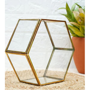 Jarrón de vidrio transparente de latón dorado hecho a mano moderno, maceta central de mesa de terrario para decoraciones de hogar y oficina, cajas de joyería - Product Image 2
