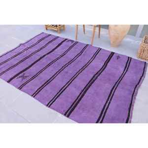 Tapis turc vintage 4,9x10,5 pieds, grand tapis, tapis en laine unie violet noir - Product Image 4