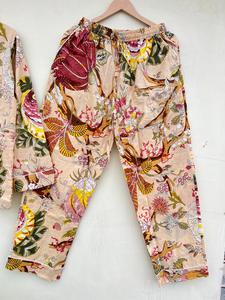 Traje de noche de algodón 100% hecho a mano indio, ropa de dormir informal elegante con estampado Floral para paseos matutinos de primavera, Popelina de verano y otoño - Product Image 2