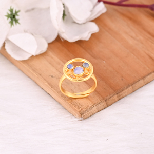 Solid 925 Sterling Silver Opalite Hydro Gemstone Yellow Gold Plated Handmade <b>Adjustable</b> <b>Ring</b> Designer Jewelry Gift For Her - Product Image 4