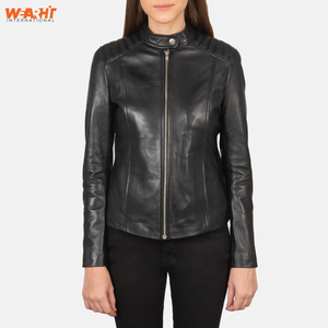 Veste en cuir de vachette véritable pour femmes élégantes Noir Slim Fit Moto Design Zip Respirant WearHit Casual Outerwear Coat Solid - Product Image 1