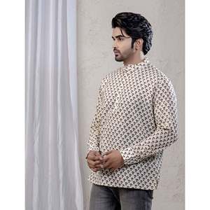 Kurta court en coton imprimé décontracté pour hommes avec manches longues - Product Image 5