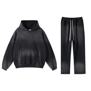 Superb Premium Quality Custom Acid Wash Tracksuit Custom <b>100</b>% Cotton Unisex Acid Wash Hoodie Set - Product Image 2