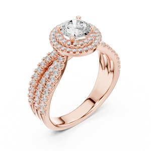 Anillo de Compromiso de Alta Calidad con Halo de Diamantes Redondos y Banda con Micropavé para Aniversario de Bodas o Regalo - Product Image 2
